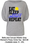 EAT SLEEP SOFTBALL REPEAT FLOWY CIRCLE TOP GRAY