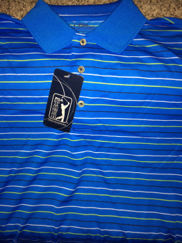 PGA Tour Golf Shirt. Blue with green and white