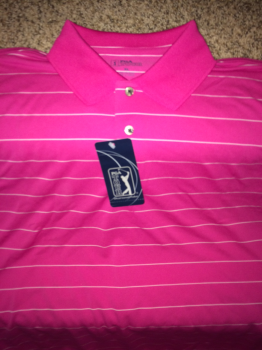 PGA Tour Golf Shirt. Pink with stripes.