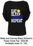 EAT SLEEP SOFTBALL REPEAT FLOWY CIRCLE TOP BLACK
