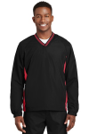 Men's V-Neck Pullover Windshirt Black w/ Red Trim