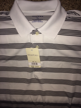 Tehama Golf Shirt, White with Black Stripes