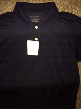 Tehama Golf Shirt, Black with Blue Stripes